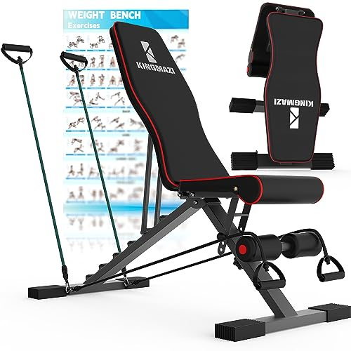 KINGMAZI Banc de musculation réglable, banc d'entraînement pour entraînement complet du corps - Banc pliable multi-usage, banc d'haltères pliable avec bande de résistance
