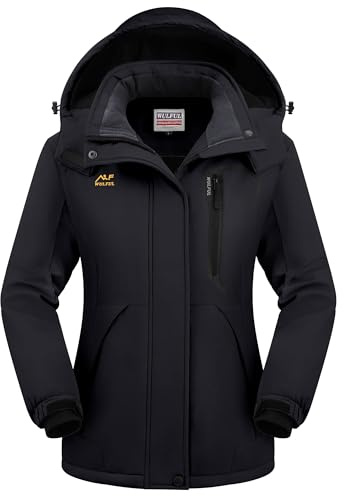 WULFUL Women’s Waterproof Snow Ski Jacket Mountain Windproof Winter Coat with Detachable Hood