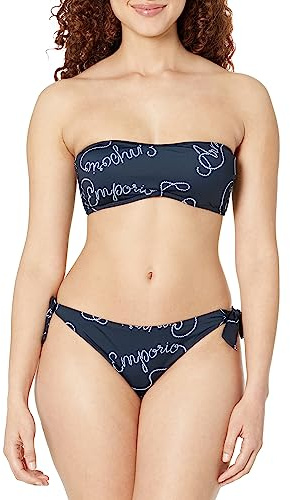 Emporio Armani Bikini brésilien avec Logo pour Femme Ensemble, Bleu Marine/Blanc