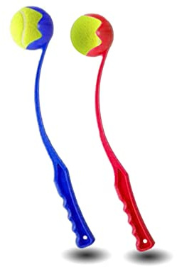 MNQ® Dog Ball Launcher (Pack Of 2), Dog Ball Launcher Thrower - Toys for Dogs - Ball Thrower Assorted Colours With 2 Tennis Balls