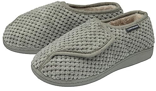 DUNLOP Ladies Rip Tape Fastening Slippers - Grey - UK 5