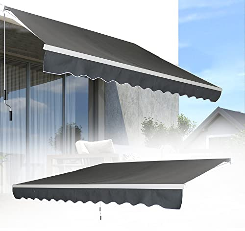 JOIEYOU Toldo para balcón, resistente a los rayos UV, con manivela, brazo articulado, protección solar, color gris oscuro, 3 x 2,5 m
