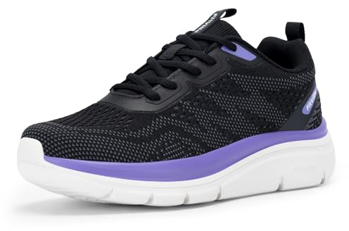 FitVille Zapatillas Running Mujer Ancho Slip-on Zapatos Caminar Ligero Comodas Deportivas Negro Morado 36 EU Ancho