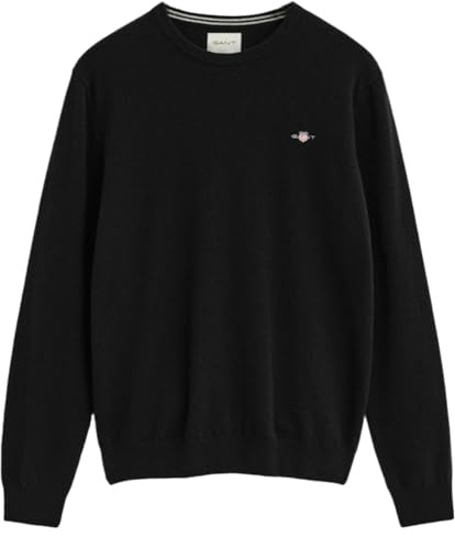 GANT Suéter de Lana de Cordero superfino para Hombre con Cuello en C, Negro, L