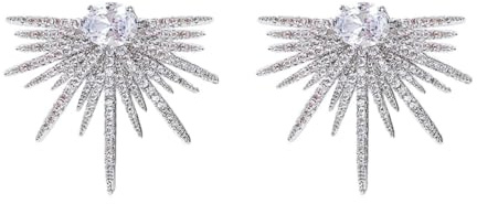 LOKLIFFAI Rhinestone Silver Statement Earrings, Star Stud Earrings Fashion Design