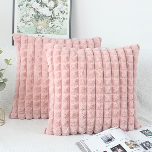 OYIMUA Rosa Kissenbezug 40x40 2er Set Flauschig Kuschelkissen Plüsch Kissenbezüge Dekokissen Weich Pelz Kissenhülle Luxus Sofakissen Quadratisch Deko Kissen