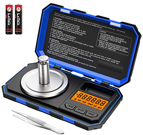 LOFICOPER Digitale Taschenwaage, 50g/0,001g Präzisionswaage, Tragbare Mini Milligramm Waage, Schmuckwaage mit LCD-Anzeige, 6 Einheiten, Tara-Funktion, mit 50g Kalibriergewichten - Blau