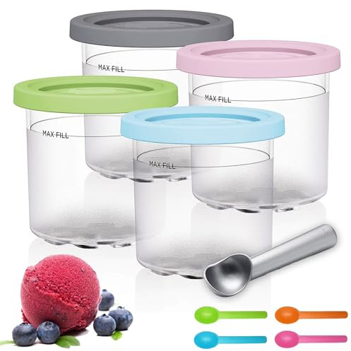 DAZZTIME Behälter für Ninja Creami Deluxe Pints,4 Stück Ersatz für Ninja Creami Deluxe Pints und Deckel,Eisbehälter für Speiseeis,Tubs Zubehör für NC301 NC300 NC299AMZ-Serie,BPA-frei 16 oz
