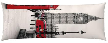 Roter Kissenbezug mit Londoner Straßendruck, 50,8 x 137,2 cm, weiche Nackenrolle mit Reißverschluss, für Weihnachten, Jubiläen und mehr