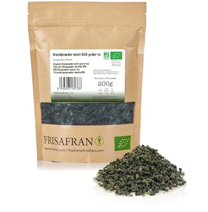 FRISAFRAN | Krut grönt te Ekologisk mynta Bulk 200g | Antioxidant | japanskt grönt te | Matsmältningskanalen | frisk | uppfriskande dryck | Mint Infusion | rent te | Mintblad | varm-kall | naturliga