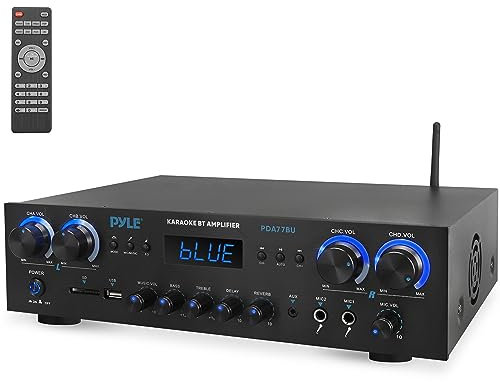 Pyle Amplificateur Bluetooth pour Home Cinema -Récepteur 4 Canaux 800W avec MP3,USB, SD, AUX, RCA, FM, Micro, Réverbération, Delay, Volume LED, pour Haut-Parleurs Maison/Studio Musique