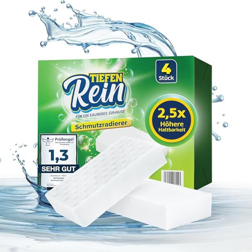 2.5X más Vida útil | Borrador Magico de Suciedad 4 Piezas - Esponja Magica | Esponja de melamina Extra Duradera | La Magic Cleaner Elimina la Suciedad de Paredes, Zapatos, cocinas y baños