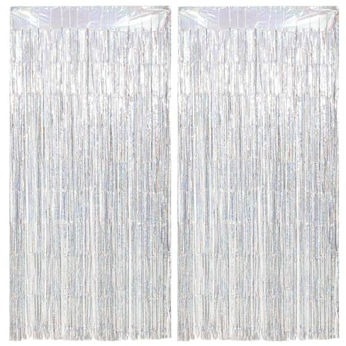 Silver Foil Curtain 2 Pack - Silver Door Tinsel Curtain Wall Hanging Streamers, Silvery Glitter Curtains Backdrop for Prom Decorations 2025 Wedding Christmas Decorations Birthday Party Disco