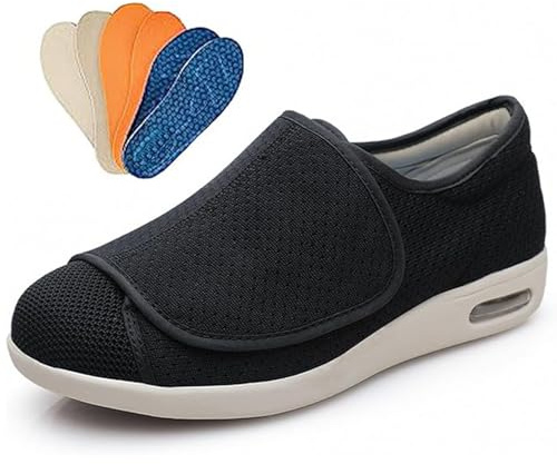 Extra breda promenadsneakers, lättviktssko för äldre, bekväma ortopediska tofflor, med justerbar stängning, perfekt för diabetes, ödem, svullna fötter