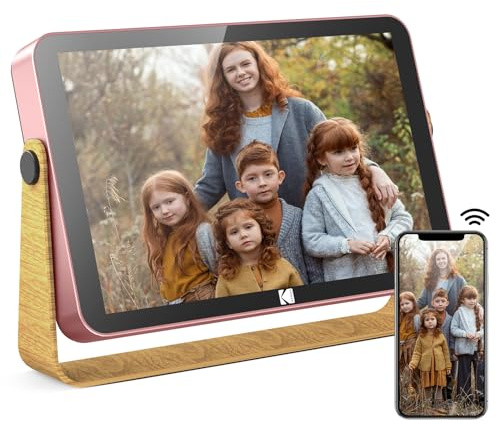 KODAK Marco Digital WiFi Marco de Fotos Digital 10 Pulgadas con Bateria 4000mAh, 1280x800 HD IPS Touch Pantalla, Compartir Álbum Video Música Via App, Marco Foto Electrónicos RWF-108H (Rosa), Regalo