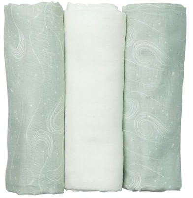 Trois Kilos Sept - Set di 3 pannolini per neonato, 100% mussola di cotone, multiuso, asciugatura rapida, certificato Oeko-TEX® Standard 100, verde acqua, motivi oceano, 70 x 70 cm