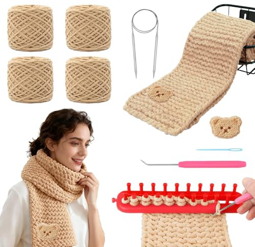 Yarniss Knitting Loom Kits，Knitting Scarf Kits with Khaki Yarn