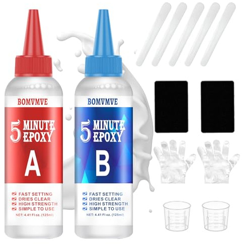 Colle Epoxy Bi-composant 2 x 125 ml, 5 Minutes Colle Epoxy, Rapide Transparent Coll-e bi Composant, Adhésif Extra, pour le Métal, le Plastique,le Bois,la Céramique,le Verre et Bien D'autres Matériaux