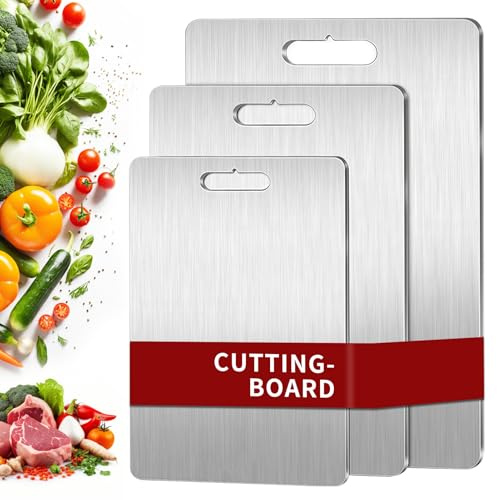 3 Piezas Tabla de Cortar de Titanio,S316 Tabla de Cocina Acero Inoxidable, Cutting Board de Grado Alimenticio de Doble Cara, para Cortar,Carne,Verdura,Frutas(39 x 28 cm +29 x 20 cm+ 25 x 15 cm）