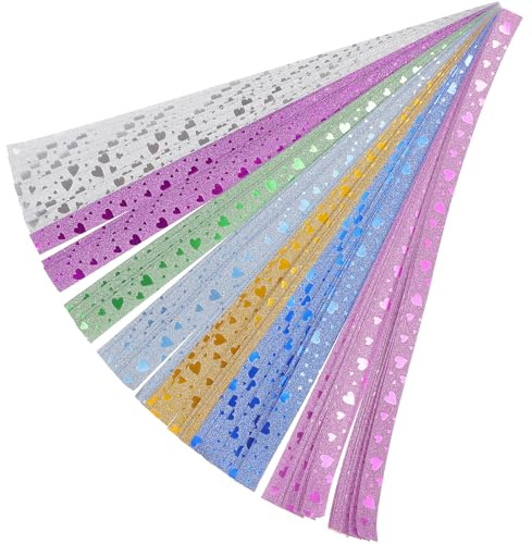 Hemobllo 140 strisce di carta a stelle origami in carta glitterata, 7 colori, multifunzione, per stelle di carta, decorazione fai da te, fai da te
