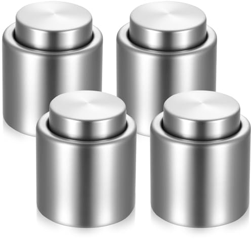 4 Pcs Tapones para Champán, 3,5 cm Tapones Botellas Vino de Acero Inox