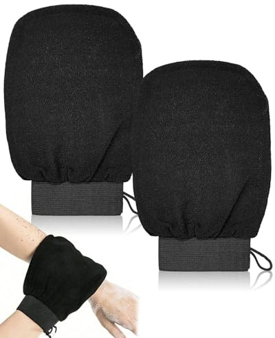 DAFNE 2 Pezzi Guanto Esfoliante Corpo, Guanto Esfoliante Coreano, Guanto Doccia, Esfoliante Scrub Corpo, Exfoliating Scrub Gloves, Spugne Doccia, Spugna Bagno Esfoliante Luffa Peeling (Nero)