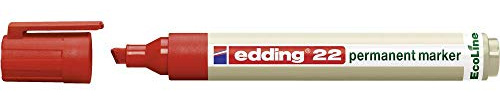 edding 22 Ecoline Permanent Marker - Red - 1 Pen - Chisel Tip 1-5 mm - Waterproof, Quick-Drying, Smear-Proof Pens - for Cardboard, Plastic, Glass, Wood, Metal and Fabric - Refillable