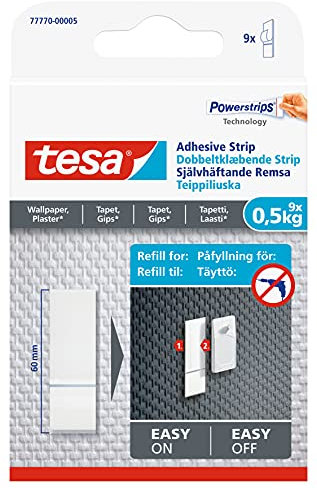 tesa 77770-00002-00 ablösbare Klebestreifen zum Aufhängen von Bildern an Tapeten, weiß