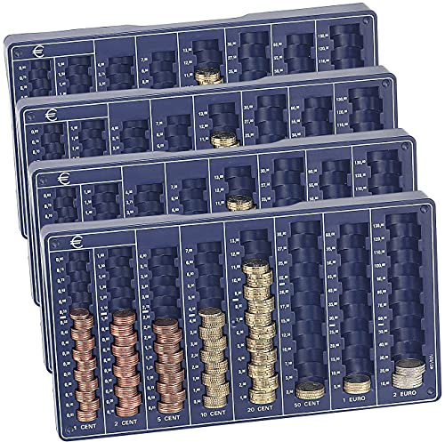 PEARL Zählbrett: 4er-Set Euro-Münzbretter für alle Euro- und Cent-Münzen (Zählbrett, Münzsortierer, Geldkassette)