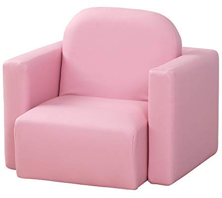 HOMCOM Kids Armchair Toddler Sofa Children's Chair, 2 in 1 Kids Table Chair Set with Wooden Frame, for 3 Years Old Girls Pink