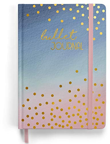 Papierdrachen Premium Bullet Journal - (Watercolor) - Notizbuch A5 gepunktet | 192 Seiten dickes 120g/m² dotted Papier | mit Punkteraster, Gummiband, Stifthalter, Dreieckstasche, Anleitung