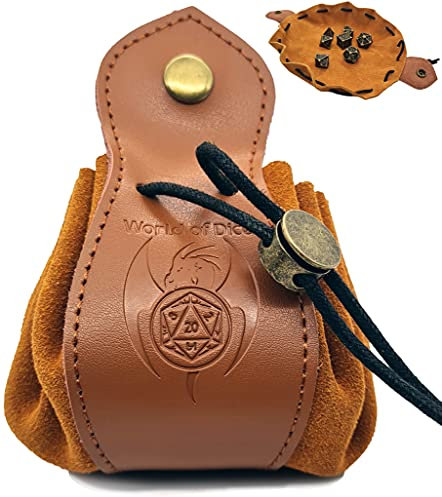 World of Dice - 2in1 Würfelbeutel und Würfelunterlage - Kunstleder, braun, Würfeltasche für D&D, DSA, Shadowrun
