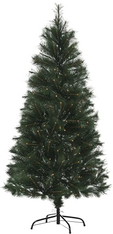 HOMCOM Árbol de Navidad 150 cm Artificial con 219 Agujas de Pino de PVC Ignífugo Base Plegable y Soporte de Acero Montaje Rápido Decoración Navideña para Interiores Verde