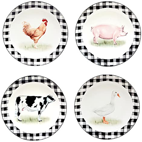 Certified International Farm 9 Salad/Dessert Plates, Multicolored, 9 x 9, Set of 4