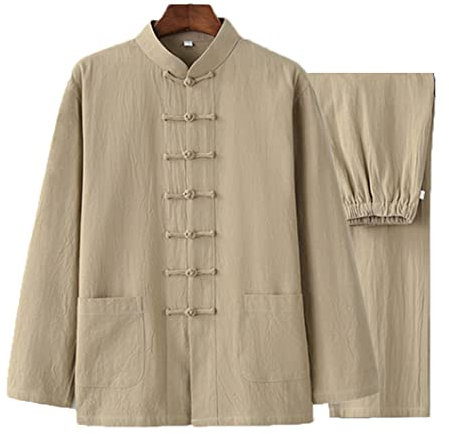 QPZK Baumwolle Leinen Tai Chi Uniform Kung Fu Anzug Chinesisch Traditionelle Kleidung Tang Anzug Herren Kampfkunst Jacke Atmungsaktiv Langarm Mantel Tops Zen Meditation Uniform, gelb, M/L