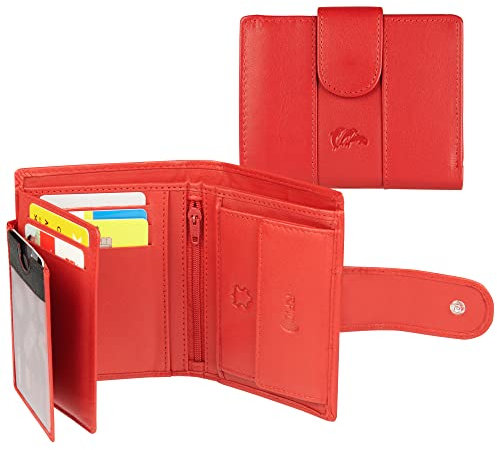 Dolphin® Damen Geldbörse Leder “Rapid Pay Lady” - Brieftasche mit kontaktloser Schnell-Zahlungsfunktion - Leder Portemonnaie mit RFID Schutz - Hochwertige Riegelbörse mit viel Stauraum (Rot)