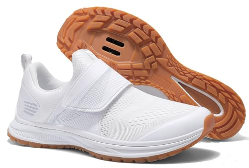 Pairobin Women's Indoor and Outdoor Cycling Shoes - Comfortable and Breathable - Compatible With SPD Cleats - White