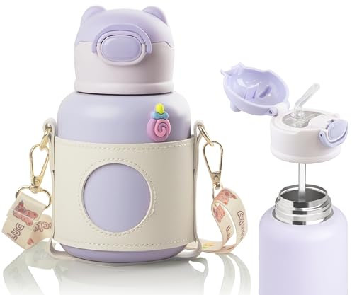 m MU Gourde Enfant Isotherme 500ml avec Paille - Sans BPA, Anti-Fuite, Verrouillage Sécurisé -Vaisselle pour École, Sport, Maternelle (Violet)