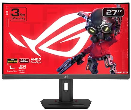 ASUS ROG Strix - Monitor Curvo HDR de 27 Pulgadas 1440P USB-C (XG27WCMS) - QHD, 280Hz, 1ms, Fast VA, sincronización de desenfoque de Movimiento Extremo bajo, FreeSync Premium, DisplayWidget, Enchufe