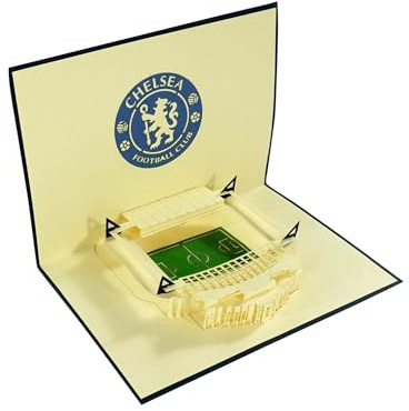 Chelsea 3D pop-up födelsedagskort, Chelsea 3D pop up-stadion inuti, Stamford Bridge stadion kort. Perfekt för gratulationskort, födelsedagsinbjudningar och unika fotbollspresentkort.