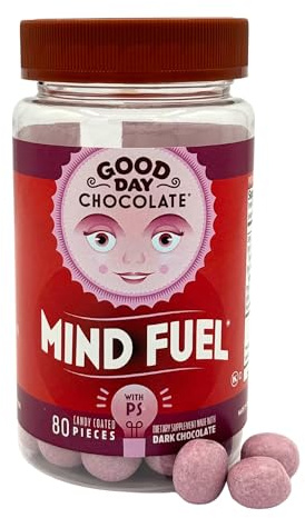 Good Day Chocolate Mind Fuel - Dark Chocolate with 400mg Phosphatidylserine & B-Vitamins - Focus, Memory & Brain Health - 80 Count