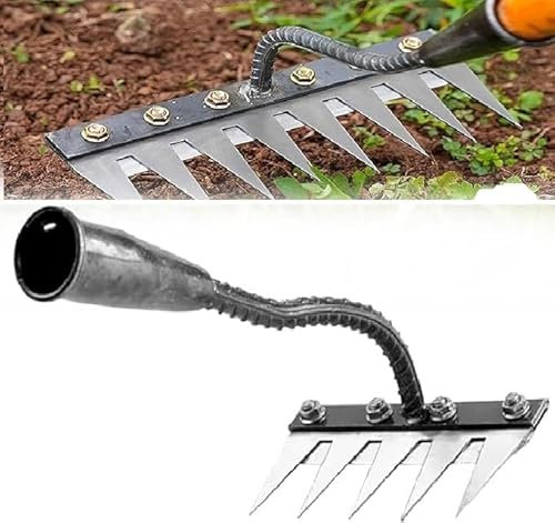 Weeding Rake - 5 Teeth Carbon Steel Manual Tools Heavy Duty Iron Garden Rake 2.0 with Metal Tines -Sharp Durable Gardening Weeding Tools