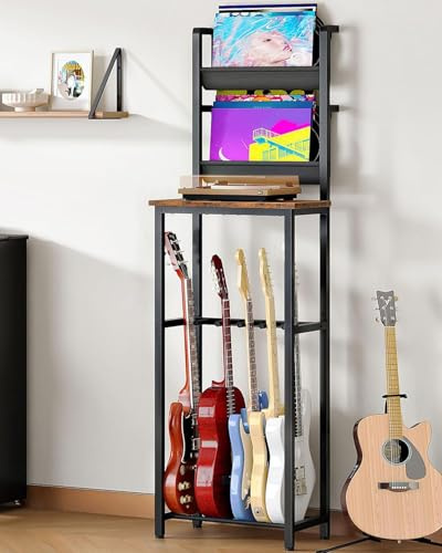 CHOEZON 70.5H Multi Guitar Stand, Guitar Rack Record Player Stand Sturdy and Space-Saving, Guitar Display Holds 6 Instruments, Retro Industrial Style, for Home, Studio, Rustic Brown and Black TCJ18BF