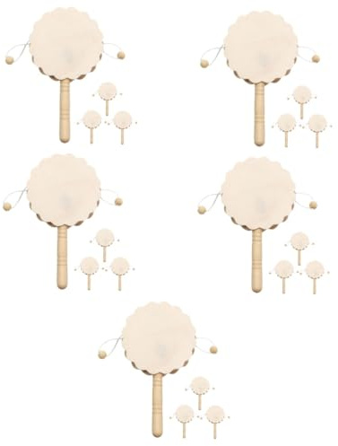 Toddmomy 20pcs Wooden Unfinished -Drum for DIY Crafts Musical Instrument Shaking Desktop Ornament for Boys and Girls