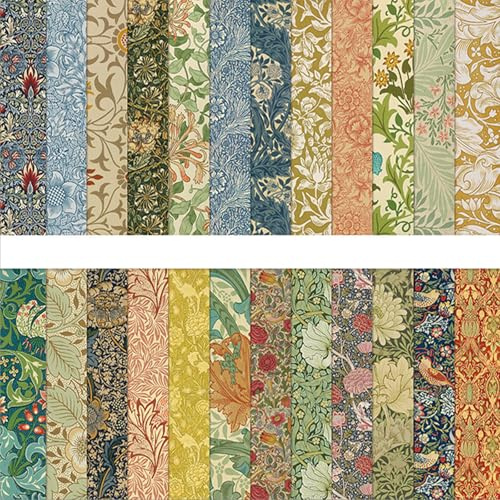 MerwDeeyt Scrapbook Papier Blumen Muster Doppelseitiges Bastelpapier, 30,5x30,5 cm/12x12 in Frühling Motivpapier 24 Blatt Buntes Dekorpapier für Journal Scrapbooking Fotoalbum Dekoration (Grün)