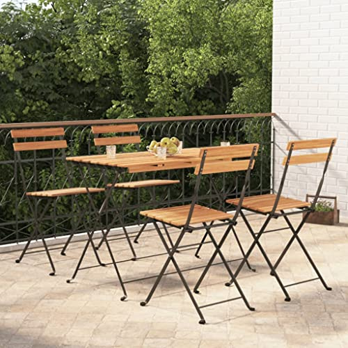 SKTQYQO Ensemble de bistro pliable 5 pièces en bois massif d'acacia et en acier, ensemble extérieur mobilier de jardin, adapté pour les jardins