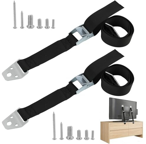2PCS Cinghie di Sicurezza per Mobili e TV, Cinghie Antiribaltamento Regolabili per Televisione e Mobili con Fissaggio a Parete, Protezioni per Schermi TV