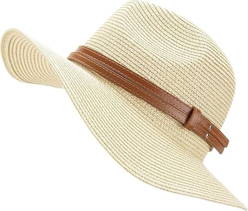 Jesustree Cappello di Paglia Donna Pieghevole Cappello da Sole a Tesa Larga Cappello da Spiaggia Estivo Protezione UV per Giardinaggio Viaggio Pesca Vacanze (Beige)