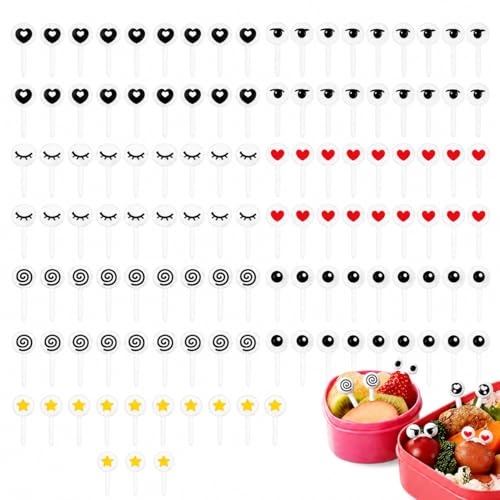 Tenedores de Fruta 100 Piezas Mini Pinchos Bento con Diseño Ojos Divertidos Reutilizables ABS para Snacks Queso Postres Lunch Box Fiesta Infantil