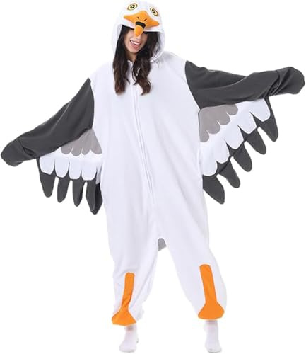 PENGMAI Unisex Adult Onesie Pajamas Cosplay Seagull Animal One Piece Halloween Costume Sleepwear Homewear
